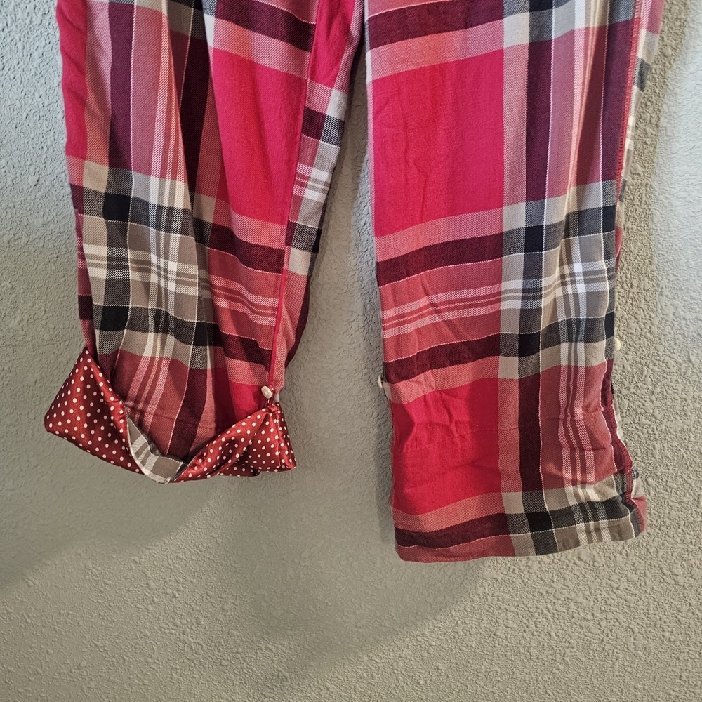 Aerie Womens Red Plaid Pajama Pants Polka Dot Trim Button Tab Cuffs Small Bird - Picture 8 of 11